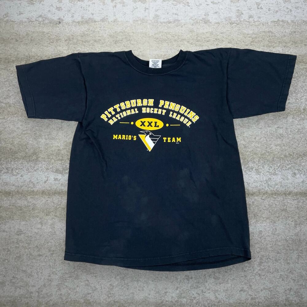 Vintage 90s Pittsburgh Penguins Shirt Mens L Black Lemieux Cotton Short Sleeve